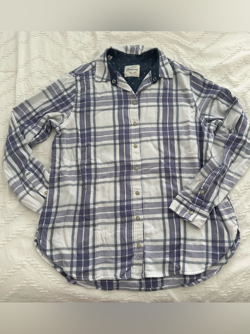 Jachs Womens Girlfriend Plaid Flannel Shirt Pocket Purple M Pearl Snaps Shacket